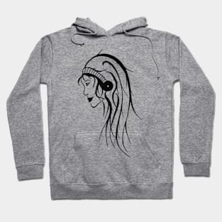 Black and white side profile of woman with striped hair band Hoodie